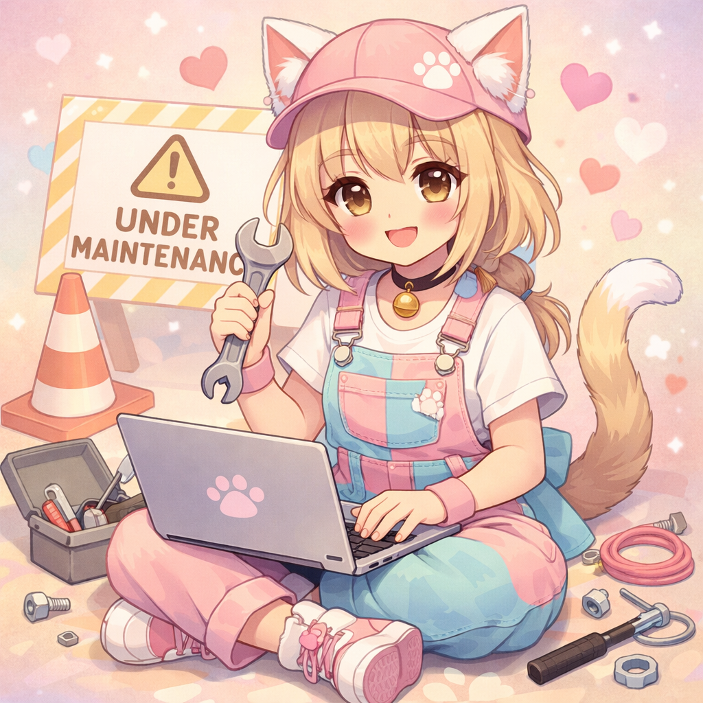 A cute catgirl engineer working on a laptop with tools.